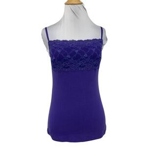 Uniqlo Tank Top Womens L Large Purple Lace Trimmed Molded Cups Bra Camisole